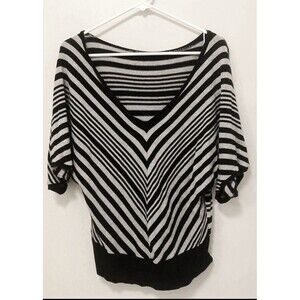 Womens Black Striped Sweater Top Medium